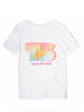 Teagan & Sara Heartbreak wide neck white short sleeve band Tshirt Medium